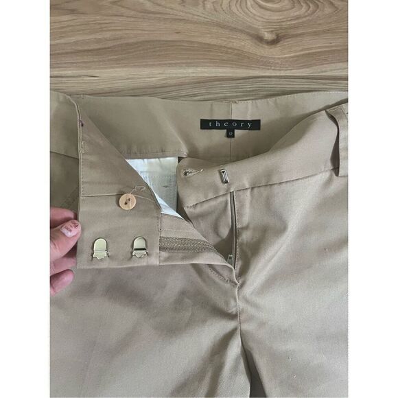 THEORY Low-Rise Beige Cotton Twill Flare Leg Pants w/ Pockets sz 12 - Picture 4 of 10